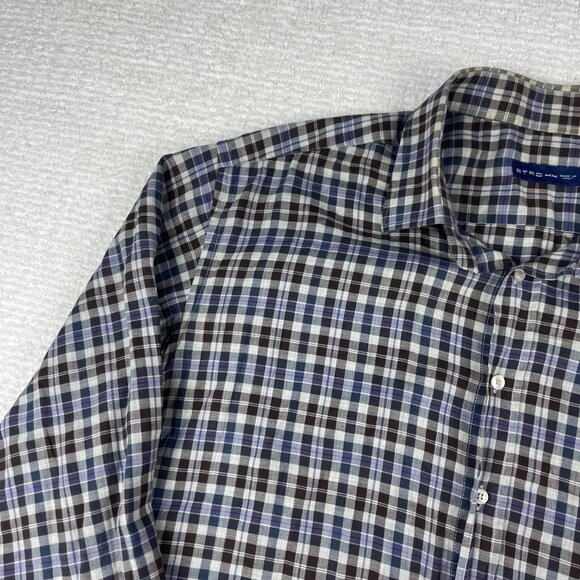 ETRO Shirt Men 44 Plaid Brown/Purple/Blue Preppy Dress Long Sleeve Made in Italy - Picture 3 of 16